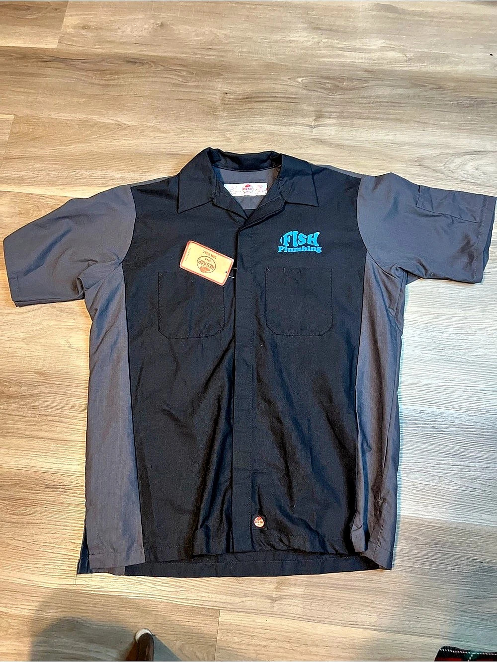 Red Kap Ripstop Work Shirt Color Block Black & Gray Sz Medium